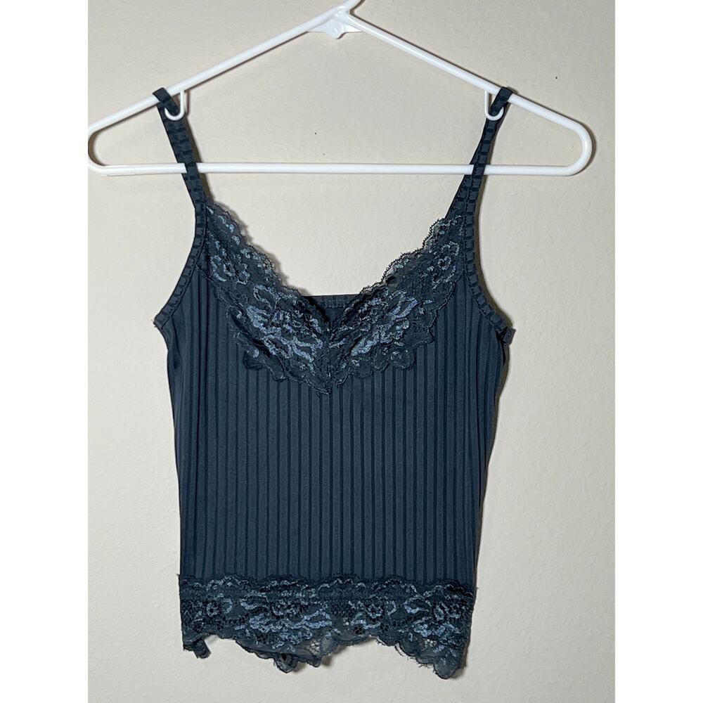 Whimsy Gray/Black Lace Pleated Coquette Grunge Tank size- small